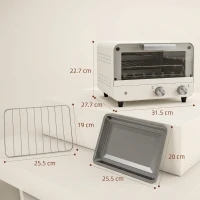 HOMCOM Mini Oven, Small Toaster Oven with Glass Door, Adjustable Temperature and Timer, Accessory Included, 750W, Cream White(m-3)