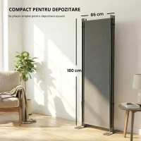 Outsunny Paravan pliabil cu 3 panouri 260x180 cm Paravan separator de încăperi cu suport metalic UPF 30+ Gri închis(m-6)