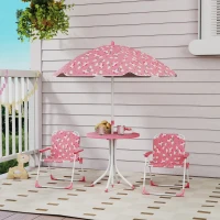 AIYAPLAY Kids Patio Table and Chair Set, Kids Garden Furniture with Umbrella, 4-Piece Bistro Set for Garden, Pink(m-2)