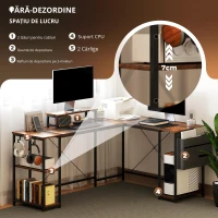 HOMCOM Birou în formă de L, versatil cu rafturi ajustabile și poșetă de depozitare, suport pentru monitor, Maro(m-7)
