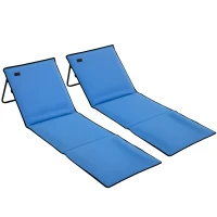Outsunny Strandliege, klappbar, verstellbare Rücklehne, Tragegurt, weiche Polsterung, Stahlrahmen, Blau, 142x51x40cm(m-12)