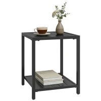 Outsunny Table basse extérieure à 2 niveaux en métal, table de jardin carrée avec étagère de rangement, 45 x 45 x 54 cm, noir(m-11)