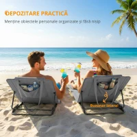 Outsunny Set de 2 șezlonguri de plajă cu spătar reglabil, pliabile și ușoare, cu pernă și buzunar de depozitare(m-4)