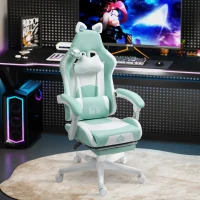 HOMCOM Sedia da Gaming Reclinabile con Poggiapiedi e Cuscini, in Finta Pelle e Spugna, 65x62x116-124 cm, Bianco e Blu(m-10)
