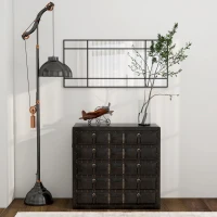 HOMCOM Miroir mural verrière rectangulaire style fenêtre, horizontal ou vertical avec 4 crochets, en métal noir - 110x50 cm(m-7)