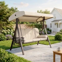 Outsunny Balancelle de Jardin 3 Places Grand Confort Toit Inclinaison réglable Coussins Plateaux rétractables 121x208x172cm beige(m-2)
