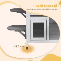 PawHut Casa de pisici din lemn cu 2 etaje rezistentă la iarnă și impermeabilă, cu acoperiș asfaltat, capac cu clapetă, scară, cuib de pisici, adăpost pentru exterior interior, grădină, balcon 78 x 55,5 x 91 cm Gri(m-4)