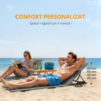 Outsunny Set de 2 șezlonguri de plajă cu spătar reglabil, pliabile și ușoare, cu pernă și buzunar de depozitare(m-8)