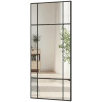 HOMCOM Miroir mural verrière rectangulaire style fenêtre, horizontal ou vertical avec 4 crochets, en métal noir - 110x50 cm(m-13)