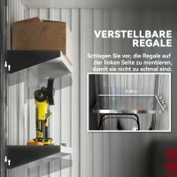 Outsunny Tuinschuur, buiten-gereedschapsschuur van golfstaal, wandontwerp, verstelbare planken, afsluitbare deur, grijs(m-5)