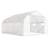 Outsunny Tunnelgewächshaus, 6 aufrollbare Fenster, Tür mit Reißverschluss, reißfeste Folie, Metallrahmen, 4,45 x 3 x 2,05 m(m-1)