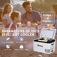Outsunny 12V Car Refrigerator w/ LED Light & Foldable Handles, 25L Portable Compressor Cooler, Fridge Freezer with 12/24V DC and 110-240V AC for Campervan RV Boat Travel(m-4)
