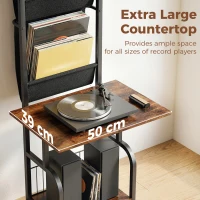 HOMCOM Vinyl Record Player Stand Record Storage with Player Stand Oxford Fabric Pockets Bottom Shelf Rustic Brown and Black(m-6)