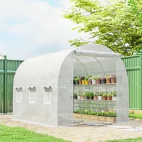 Outsunny Gewächshaus ca. 2,7 x 2 x 2 m Foliengewächshaus mit Regalen Rollbar Reißverschlusstür 6 Netzfenster Stützstangen(m-10)