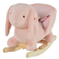 HOMCOM Cavallo a Dondolo a Forma di Coniglio con Suoni, Cavalluccio a Dondolo per Bambini 18-36 Mesi Interattivo, Rosa, 60x33x50cm(m-11)