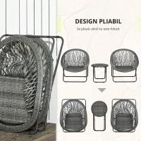 Outsunny Salon de grădină exterior din răchită set masă și scaune exterioare pentru 2 persoane masă 2 scaune pliabile gri(m-5)