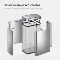 HOMCOM Coș de gunoi cu senzor 60 L cu capac cu închidere silențioasă, coș de gunoi automat de bucătărie din oțel inoxidabil, argintiu(m-4)