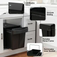 HOMCOM Pull Out Bin, Kitchen Under Sink Bin with 2 Removable Compartments, Smooth Glide, Black(m-8)