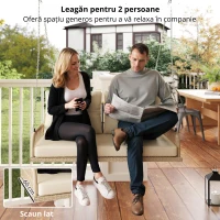 Outsunny Balansoar Hollywood 2 locuri din ratan, leagăn de grădină cu perne și lanțuri, până la 240 kg 115 x 66 x 44 cm Bej(m-6)