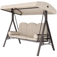 Outsunny Balancelle de Jardin 3 Places Grand Confort Toit Inclinaison réglable Coussins Plateaux rétractables 121x208x172cm beige(m-16)