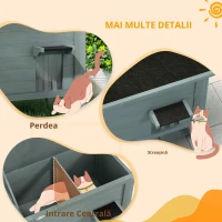 PawHut Casa pentru pisici adăpost de exterior din lemn ridicată cu acoperiș deschis izolată 85 x 50 x 68,5 cm gri închis și negru(m-4)