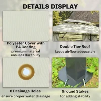 Outsunny 4m x 3(m)Garden Gazebo, Double Roof Outdoor Gazebo Canopy Shelter with Curtains, Solid Steel Frame for Lawn and Deck, Beige(m-5)