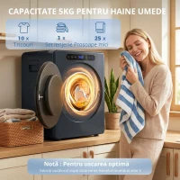 HOMCOM Uscător cu evacuare 5kg, 1000W uscător frontal compact independent cu tambur din oțel inoxidabil, timer, albastru(m-9)