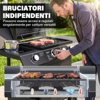 Outsunny Barbecue a Gas con Coperchio, 4 Bruciatori da 11.6kW, Fornello, Mensola e 2 Ruote, 110x50x100cm Nero(m-5)