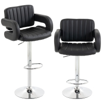 HOMCOM Bar Stools Adjustable Swivel Kitchen Chairs with Backrest Armrest Set of 2 PU Leather Black