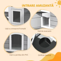 PawHut Casa de pisici din lemn cu 2 etaje rezistentă la iarnă și impermeabilă, cu acoperiș asfaltat, capac cu clapetă, scară, cuib de pisici, adăpost pentru exterior interior, grădină, balcon 78 x 55,5 x 91 cm Gri(m-6)