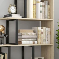 HOMCOM 5-Tier Bookcase, Wooden Ladder Bookshelf Display Stand, Oak(m-8)