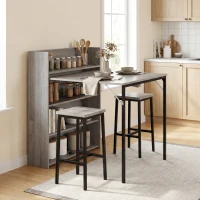 HOMCOM Kitchen Table, Folding Dining Table, with 4-Tier Shelves, Modern Drop-Leaf Table, Grey Wood Effect(m-2)