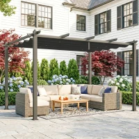 Outsunny Pergola Gazebo 4x3 m con 8 Fori di Drenaggio, in Alluminio, Metallo e Poliestere, Grigio Scuro(m-2)