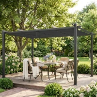 Outsunny Pergola Gazebo 4x3 m con 8 Fori di Drenaggio, in Alluminio, Metallo e Poliestere, Grigio Scuro(m-10)