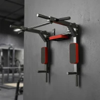 SPORTNOW Barre de Traction Murale 2-en-1 en Acier avec Poignées Antidérapantes, Coussins Coude et Dos, 95 x 76 x 63 cm, Rouge(m-2)