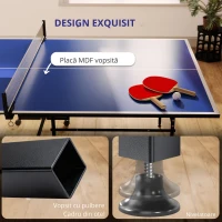 SPORTNOW Masă de Tenis de Masă Pliabilă pentru Interior cu Roți Pivotante, Plasă, Palete și Mingi, Albastră(m-7)