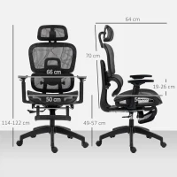 HOMCOM Scaun de birou, scaun de birou ergonomic din plasă cu brațe 3D, spătar inclinabil, 66x64x122 cm, negru(m-3)