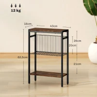 HOMCOM Bijzettafel met 3 planken, kleine nachttafel met metalen frame, rustiek bruin voor de woonkamer(m-3)
