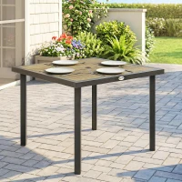 Outsunny Square Garden Dining Table with 5.4cm Parasol Hole, Slatted Top, Metal Frame, 86 x 86 x 71cm, Brown(m-8)