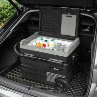 Outsunny 50L Camping Fridge, Portable Freezer Compressor Car Refrigerator with LED, Telescopic Handle, 12/24V DC 110-240V AC Electric Cool Box Down to -20℃ for Campervan RV Boat Travel Truck(m-12)