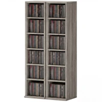 HOMCOM Lot de 2 étagères colonnes armoire de rangement CD-DVD 12 compartiments 21 x 22,5 x 88,5 cm capacité 204 CD gris(m-12)