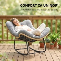 Outsunny Fotoliu balansoar din ratan, șezlong de grădină cu perne groase, balansoar de grădină până la 120 kg, interior/exterior, 87 x 110 x 70 cm, Gri(m-9)