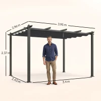Outsunny Pergola Gazebo 4x3 m con 8 Fori di Drenaggio, in Alluminio, Metallo e Poliestere, Grigio Scuro(m-3)