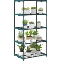 Outsunny 5-Etagen Pflanzenständer, 138 cm hoch Blumenständer für Innen Außen, Pflanzenregal aus Stahl Dunkelgrün(m-12)