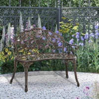 Outsunny Gartenbank 2-Sitzer aus Metall, Sitzbank im Retro Stil, Parkbank mit Blumenmuster 100 x 54 x 78 cm, Bronze(m-10)