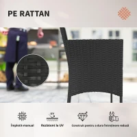 Outsunny Set Mobilier Grădină din Ratan Sintetic cu Canapea, Fotolii și Masă din Sticlă Securizată și Perne Negru și Crem(m-5)