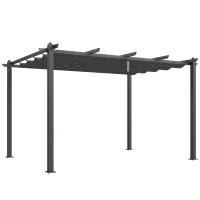 Outsunny Pergola Gazebo 4x3 m con 8 Fori di Drenaggio, in Alluminio, Metallo e Poliestere, Grigio Scuro(m-1)