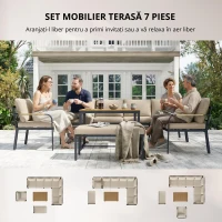 Outsunny Set mobilier grădină 7 piese Colțar modular exterior cu masă WPC și pouf bej și gri(m-8)