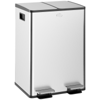 HOMCOM Pattumiera Differenziata 28L con 2 Scomparti a Chiusura Silenziosa, in Acciaio Inox e PP, 45.8x36x67.6 cm, Argento
