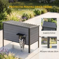 PawHut Căsuță rezistentă la intemperii cu acoperiș rabatabil, podea detașabilă și intrare pentru 1-2 pisici până la 12 kg 85x55x70 cm gri deschis(m-6)